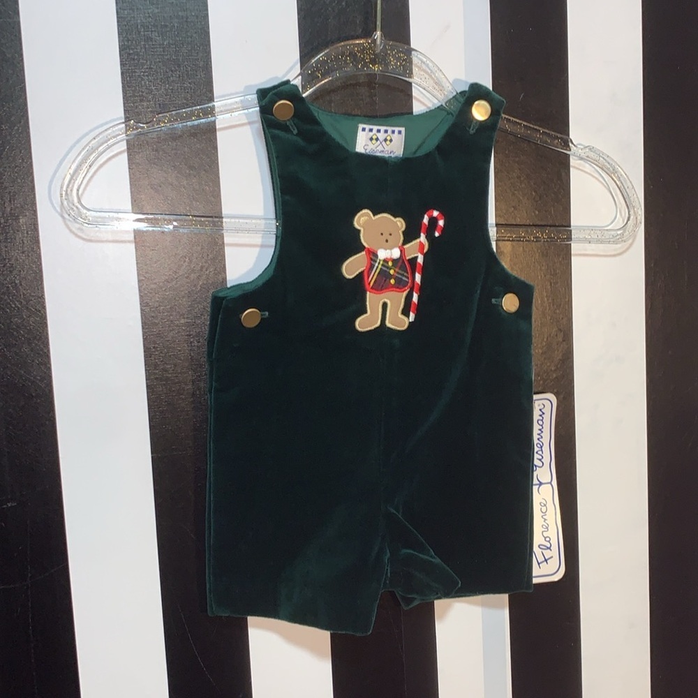 Vintage Dead Stock Green Velvet Holiday Outfit For Baby 6/9 Mo High End Boutique - Picture 15 of 15